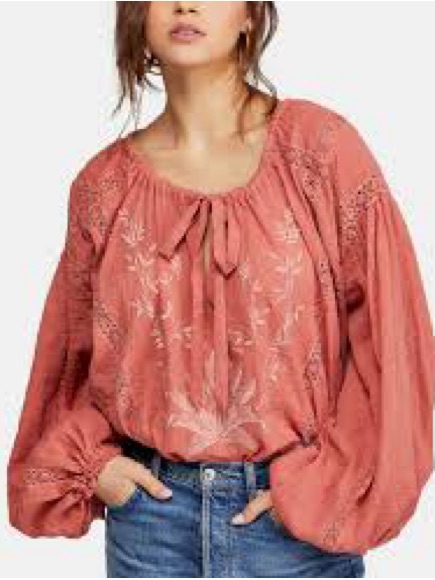 Free People Maria Maria Embroidered Blouse Top